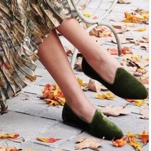 Birdies The Heron Olive Green Velvet Loafer Shoes Sz 7